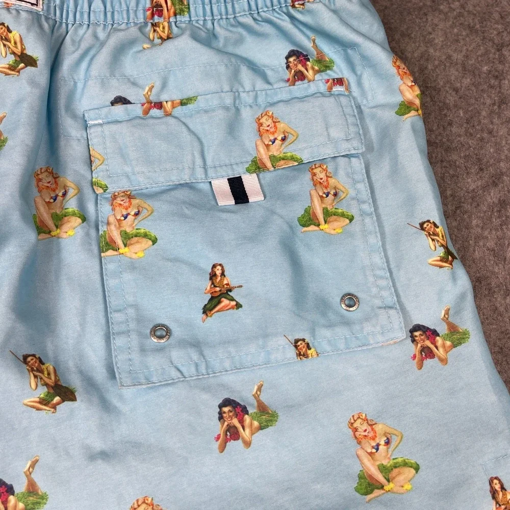 Cremieux Beachwear Board Shorts Mens Large Blue Hula Girls Hawaiian Tropical‎